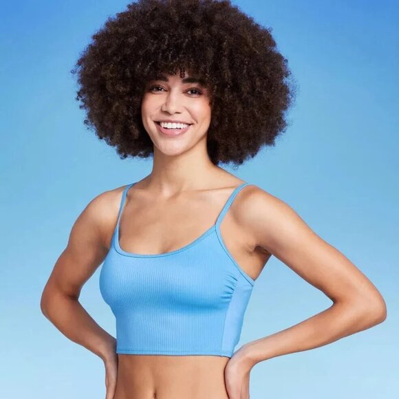 Wild Fable Blue Ribbed Longline Bralette Bikini Top - Picture 3 of 4